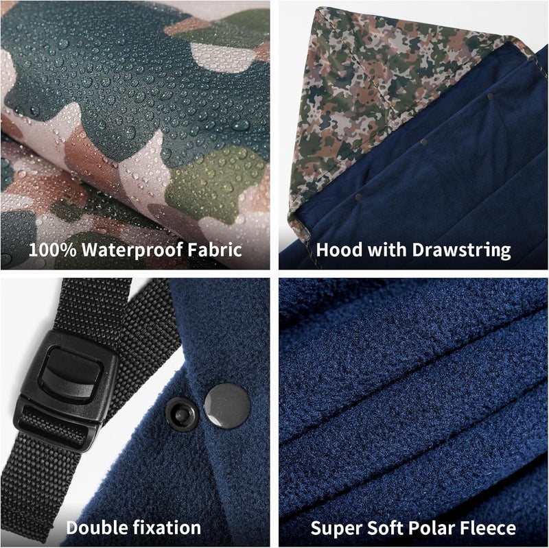 hotkoko Hooded Stadium Blanket, Waterproof Fleece Wearable Camping Blanket - Image 5
